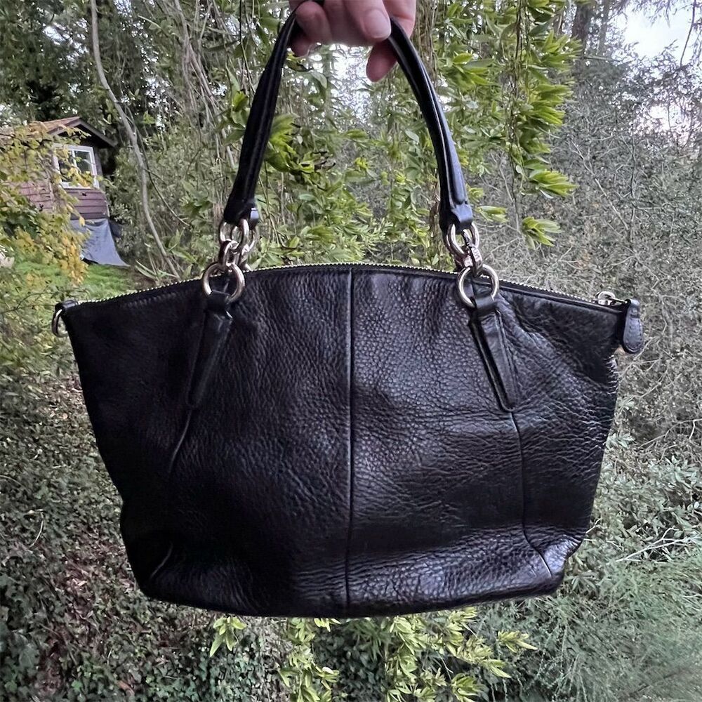 COACH Satchel Crossbody/Shoulder Bag Black Leather w Silver Hardware AUTHENTIC - Picture 2 of 9